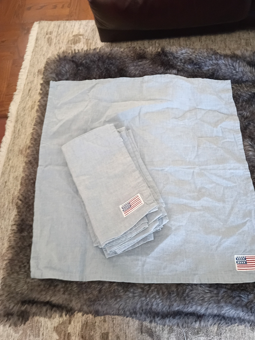 Pottery Barn American Flag Linen Cotton Napkins - Set of 6 (Chambray